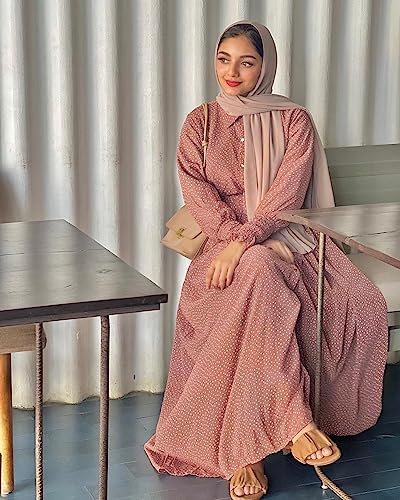 Image of Rust Georgette Fabric with Crepe Lining for no transparancy Front Button Open Pattern Polka Dots Print Smoking petturn Sleeves Balloon Sleeve with Belt Without Dupatta