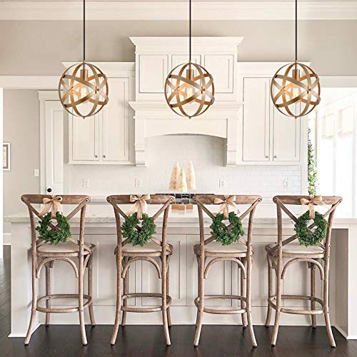 Q&S Farmhouse Gold Globe Cage Modern Industrial Metal Pendant Hanging Light Fixtures For Kitchen Island Dining Room Entryway Foyer Hallway E26 1 Light #TOP1