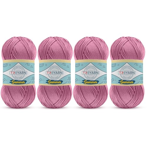 Image of TROYARN Summer (4- Skeins Pack) Silk Effect Hand Knitting Yarn Crochet Art Lace Craft 100% Microfiber Acrylic 4x100 gr (4x383 yds) (105178 - Dark Pink)