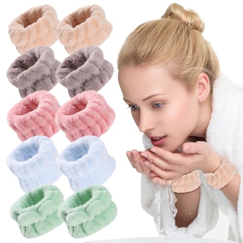 ZOCONE 5 pares pulseiras Skincare suave pulseiras de spa multicoloridas de microfibra pulseiras de toalha elástico bandas de pulso para mulheres e meninas pulseira absorvente para lavagem de rosto Spa