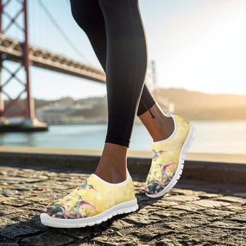 Image of Hummingbird Floral Print Lightweight Walking Shoes for Women Mesh Casual Sneakers Size 5-10.5