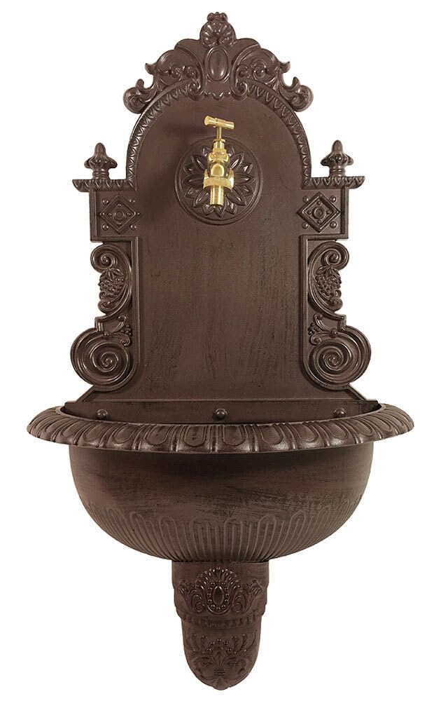 zeitzone Wandbrunnen Antik-Stil Waschbecken mit Wasserhahn Nostalgie Metall Braun