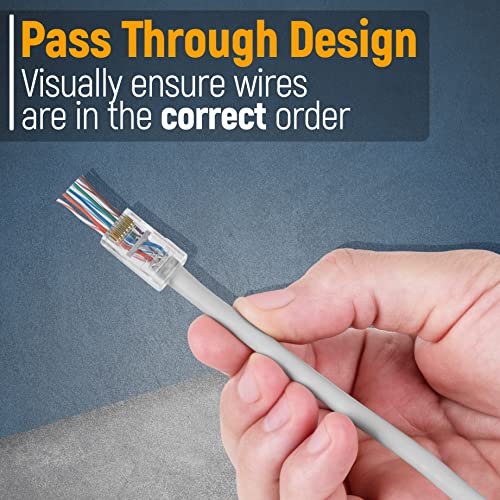 Gtz Rj45 Cat5E Pass Through Connectors - Pack Of 100 - Ez To Crimp Modular Plug For Solid Or Stranded Utp Network Cable - Male Ethernet Connector End thumb #4