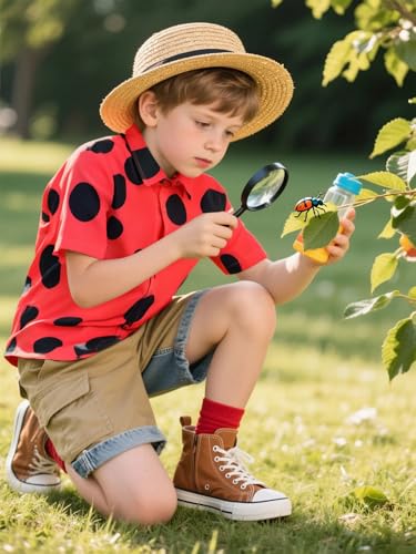 Image of COSLAND Boys Ladybug Hawaiian Shirt Kids Animal Print Insect Button Down Shirt, Red, Large
