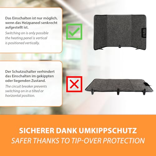 Mi- Heat Infrarot Schreibtischheizung Heizpaneel 260W | Standheizung für Büro Schreibtisch Arbeitsplatz unter den Tisch | Temperatur bis zu 60°C faltbar, Grau-6