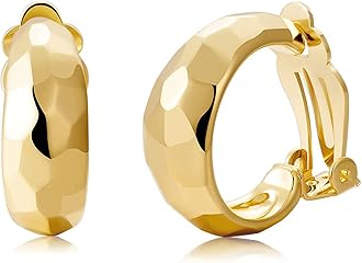 Clip on Earrings Women, 14K Gold Hoop Clip-On Earrings for Women, Hypoallergenic Non Pierced Croissant Earrings