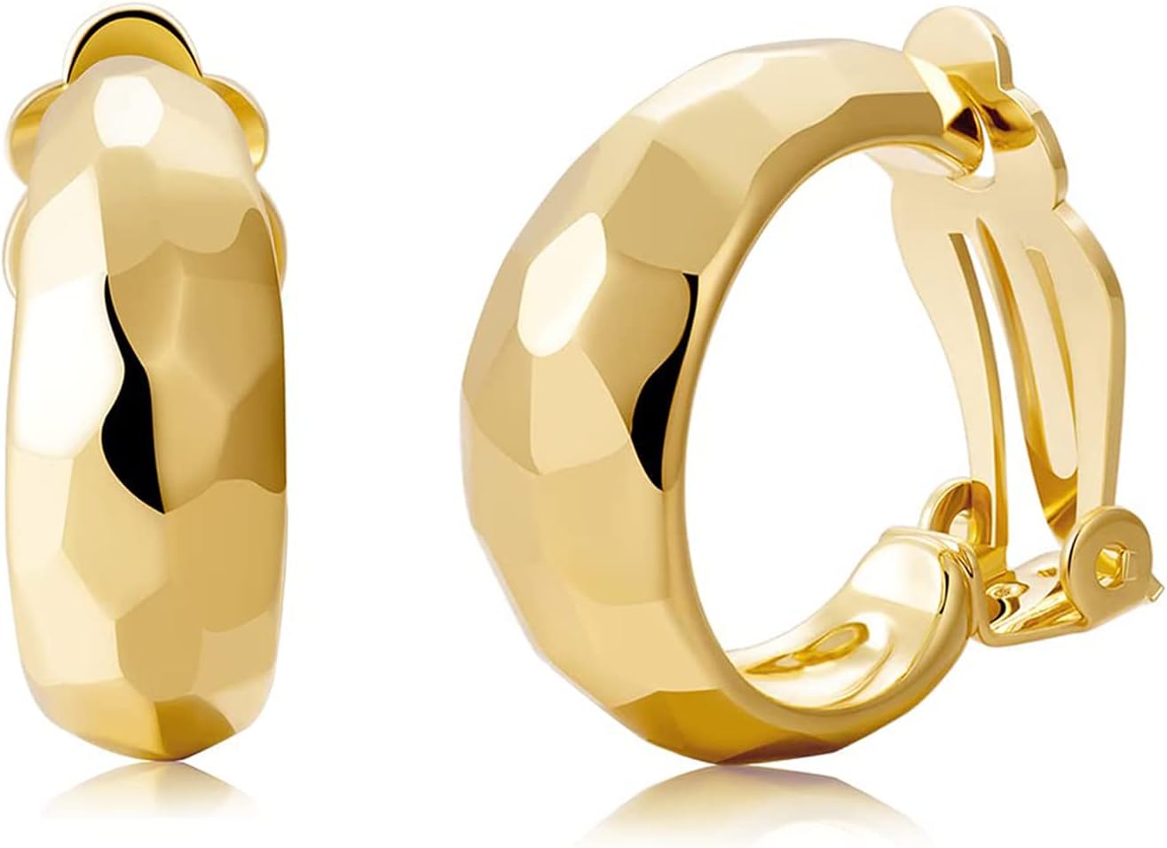 Clip on Earrings Women, 14K Gold Hoop Clip-On Earrings for Women, Hypoallergenic Non Pierced Croissant Earrings