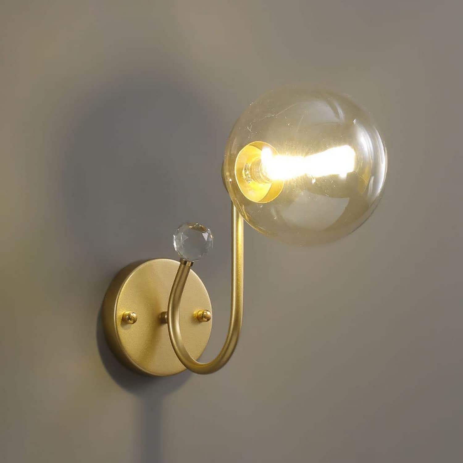 CWCQGH Wall Sconces, Wall Light - Glass Ball Shade Wall Mount Lamp Modern Metal Wall Light Fixture Study Reading Lighting Compatible with Bedroom Bathroom LED Wall Sconce with B,Amber