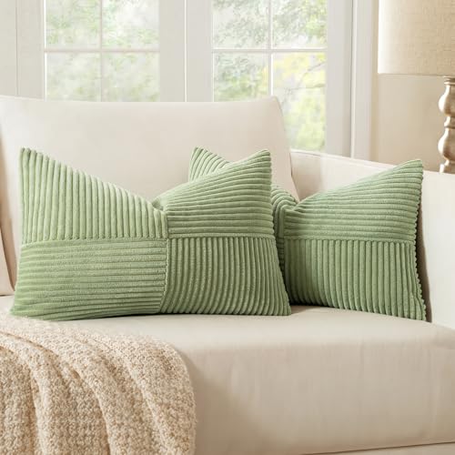 MIULEE Fundas Cojines 30x50cm Verde Claro Juego 2 Fundas de Cojines de Pana Decoracion Cojines para Sofa Cama Salon Dormitorio