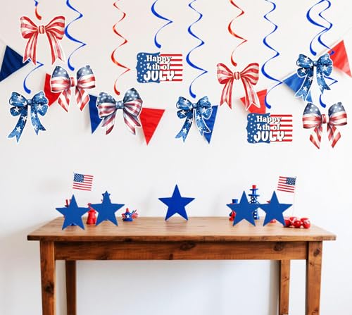Image of 4th of July Decorations Patriotic Hanging Swirls - Bow Decor Independence Day USA Patriotic Decorations Memorial Day Party Supplies Red White and Blue for Home Outdoor