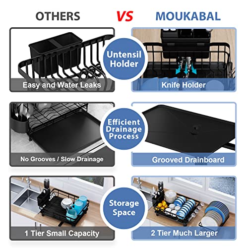 Dish Drying Rack,Moukabal 2-Tier Dish Racks For Kitchen Counter,Detachable Large Capacity Dish Rack,Dish Drainer With Removable Utensil Holder,Dish Drying Rack With Drainboard And Swivel Spout(Black) #TOP3