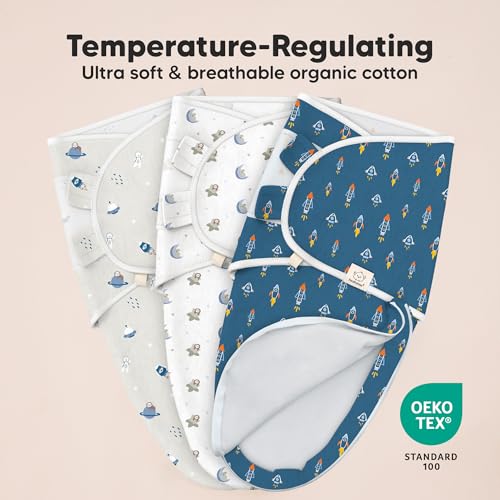 Image of Baby Swaddle Sleep Sacks with Zipper - 3-Pack Swaddles for Newborns 0-3 Months, Infant, Baby Girls, Boys, Soft & Durable Newborn Sleep Sack, Easy Diaper Change Swaddling Blanket (Cosmo, OS)