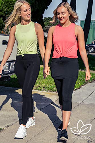 Yogipace Women's Uv Protective Capri Leggings With Skirt, Running Skirted Capri, Active Skort With Golf Tennis Ball Pockets, Black, Xl #TOP5