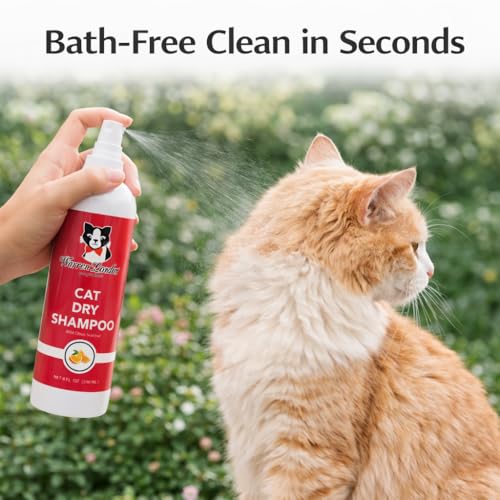 Image of Warren London Cat Dry Shampoo Spray - 8 oz No-Rinse Waterless Cleaner with Neem & Coconut | Mild Citrus Odor Control, Dander & Itch Relief | Quick On-The-Go Grooming | Soap-Free, Made in USA