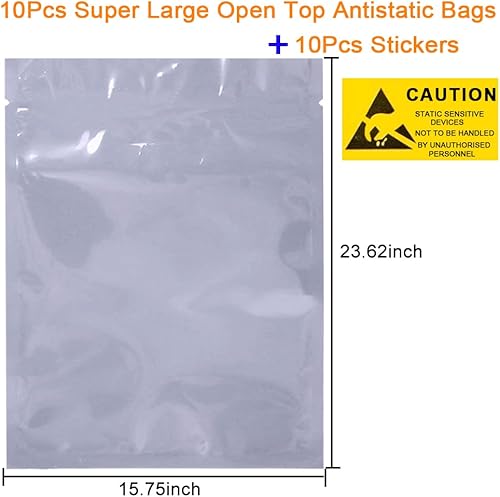 Miniatura 2 de 10 bolsas antiestáticas con parte superior abierta de 15.75 x 19.69 pulgadas, extra grande, bolsa de blindaje ESD con calcomanías sin estática para