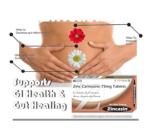 Image of Zincasin Zinc L carnosine Supplement tablets | Strengthen Digestive tract, Leaky Gut, Immunity Booster, Taste buds function, Neurotransmitter Support | Healthy Skin, Acne, Hair Loss, IBS, IBD, Gastric Ulcer Support - 60 tablets