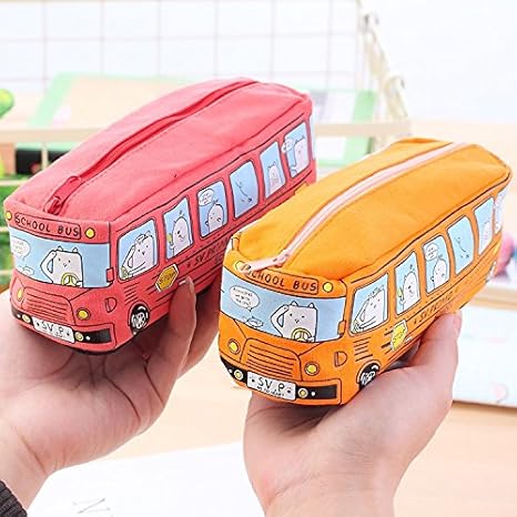 Amazon 新しいかわいい車スクールバスペンシルケース 大容量キャンバス鉛筆バッグ オレンジ レッド イエロー ブルーavailable One Size オレンジ 枕 抱き枕 オンライン通販