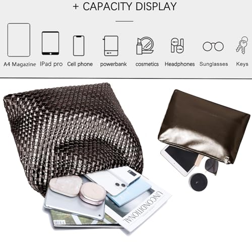 Image of JINMANXUE Woven Tote Bag for Women, Fashion Hobo Handbag, Travel Top-handle Shoulder Bag, Beach Underarm Bag with Purse