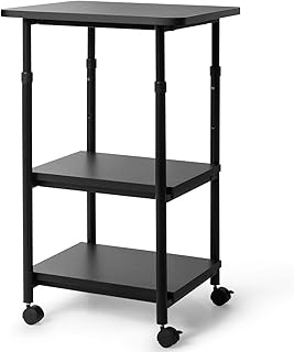 Multigot Mobile Printer Stand, 2/3 Tier Utility Rolling Shelving Cart Machine Stand, Under Desk Wooden Storage Organiser Unit for Home and Office (49 x 40 x 77cm, Black)