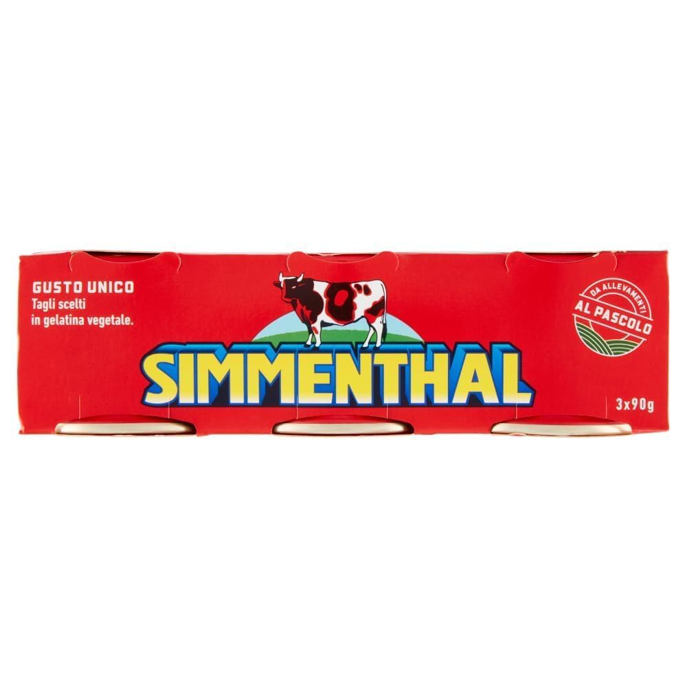Italian Gourmet Simmenthal Viande de bœuf en gelée végétale – Lot 12 x (3 x 90 g) = 36 x 90 g, conserve italienne iconique, idéale pour salades, sandwichs, pique-nique + Italian Gourmet Polpa