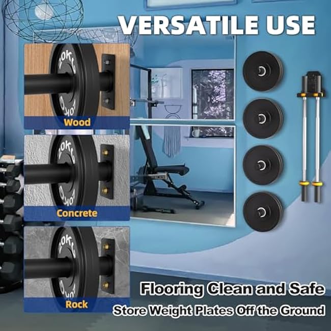 Wall Mounted Weight Plate Holder, Weight Rack Storage for 2 Olympic Weight Plate, Max Weight Capacity 330 lb, Best with Black Powder Coated for Garage Home Gym Strength Training