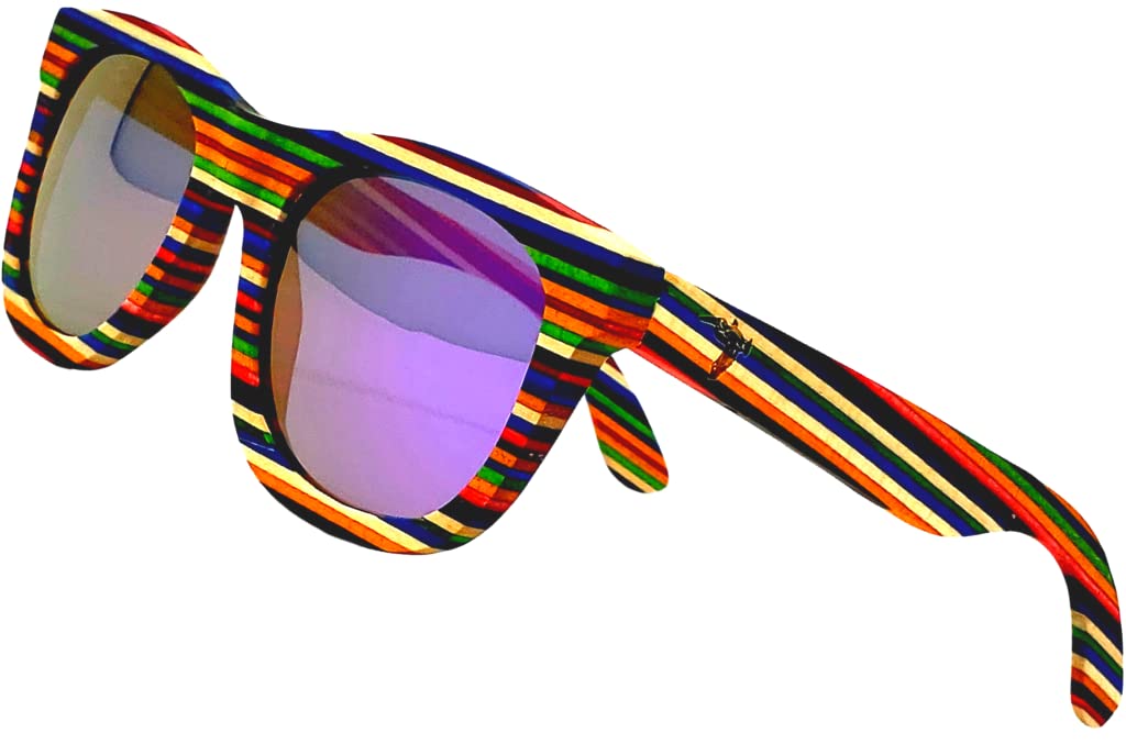 Pelican Sunwear Wood Sunglasses - Multi-Colored Layered Rainbow Wooden Frame - Polarized Lenses - Retro Vintage Style