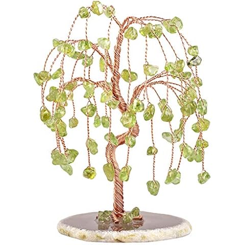 mookaitedecor Peridot Crystal Tree Tumbled Stones, Geode Agate Slices Base Money Tree Decoration for Wealth and Luck 5.7"-6.7" Cover