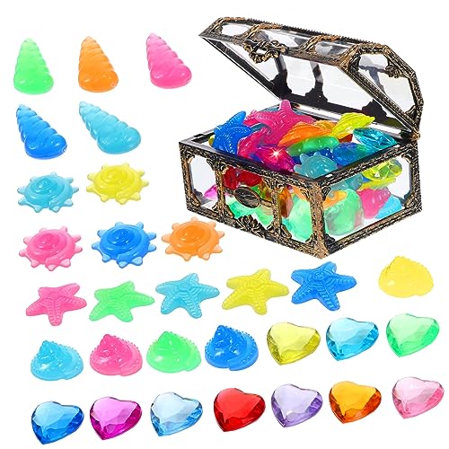 ibasenice 1Set Colorful Diving Gems with Pirate Treasure Chest Plastic Decorative Gems for Pool Parties Treasure Hunts Activities Fun and Exciting Pool