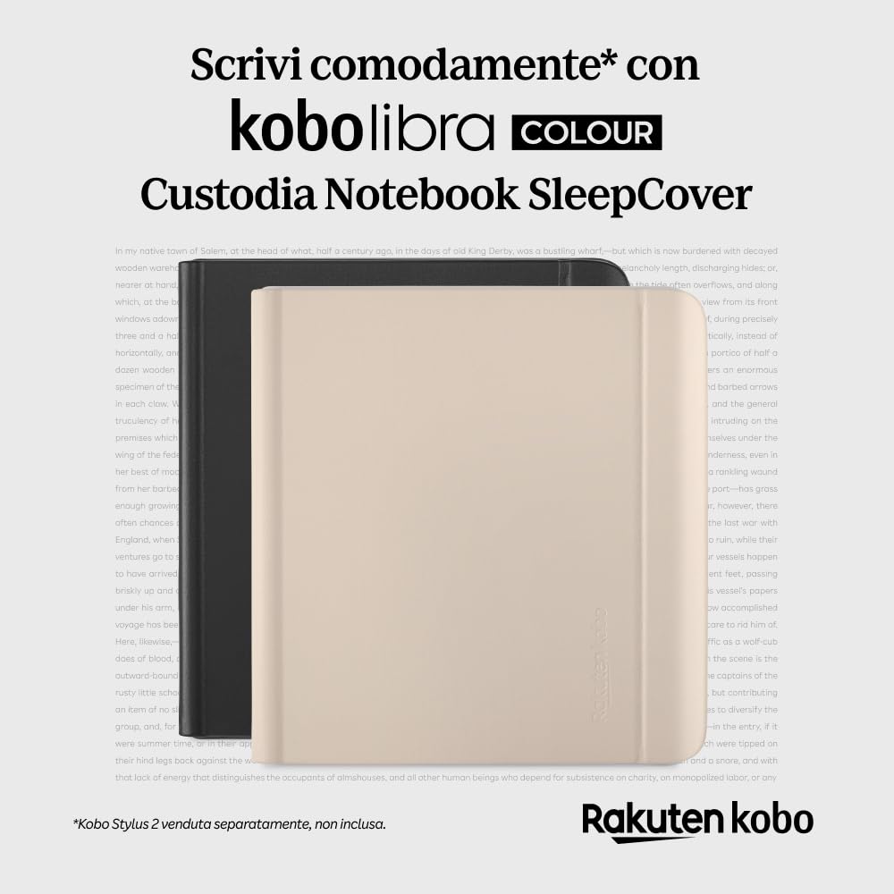 Custodia Notebook SleepCover per Kobo Libra Colour – Nero | Tecnologia Standby/Risveglio | Supporto integrato con 2 orientamenti | Pelle sintetica | Compatibile con eReader