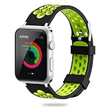 YiJYi For Apple Watch Band 38mm 42mm, Soft Silicone Sport Strap Replacement Wristband iWatch Bands for Apple Watch Series 3,Series 2,Series 1 (3.Green-Black, 42mm)
