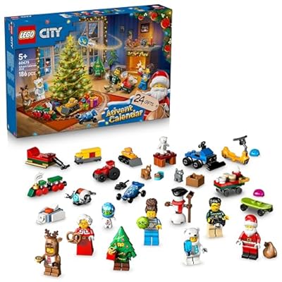 LEGO City Le Calendrier de l Avent 2025 - Jeu pour Garçon ou Fille dès 5 Ans - Compte à Rebours Avant Noël avec 24 Surprises Dont Un Train Une Voiture Un Tracteur & 7 Minifigurines - Cadeau 60475