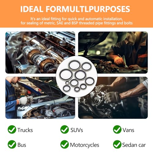 qxayxa 160 Pcs Drain Plug Gaskets, M6-M24 Bonded Sealing Washer Assortment Kit, Metal Rubber Sealing Oil Rings - Image 4