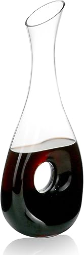 QWORK Decantador de vino de vidrio de cristal de alta calidad sin plomo de 1 litro para vinos tintos fragantes, airea y distribuye aroma, sedimentos