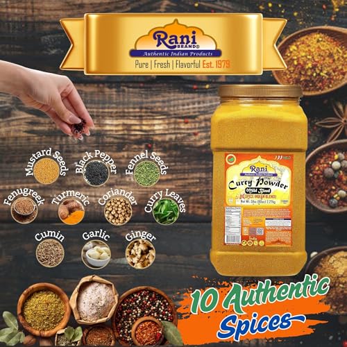 Rani Curry Powder Mild (10-Spice Authentic Indian Blend) 5lbs (2.27kg) PET Jar ~ All Natural | Salt-Free | NO Chili or Peppers | Vegan | No Colors | Gluten Friendly | NON-GMO | Kosher | Indian Origin