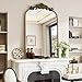 VooBang Vintage Arched Bathroom Mirror, 24x36 Inch Retro Wall Mounted Vanity Mirror with Carved Pattern Top and Metal Frame, Antique Decorative Mirror for Hanging or Leaning