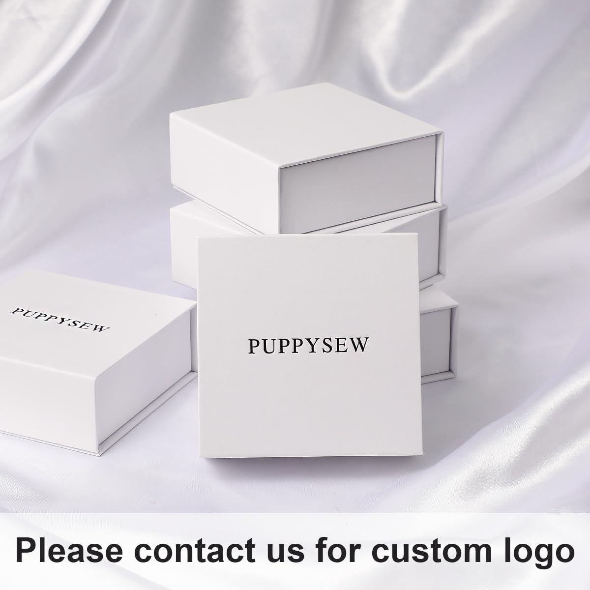 PUPPYSEW 40pcs white magnetic boxes 9×9×3.5cm cardboard jewelry gift box, jewelry packaging, suitable for small business necklace ring bracelet earring display box