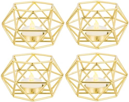 Tealight Candle Holder for Table Centerpiece, 4Pcs Geometric Candle Holder Wedding Centerpiece for Table, Metal Gold Candle holder for Party Home Christmas Decoration