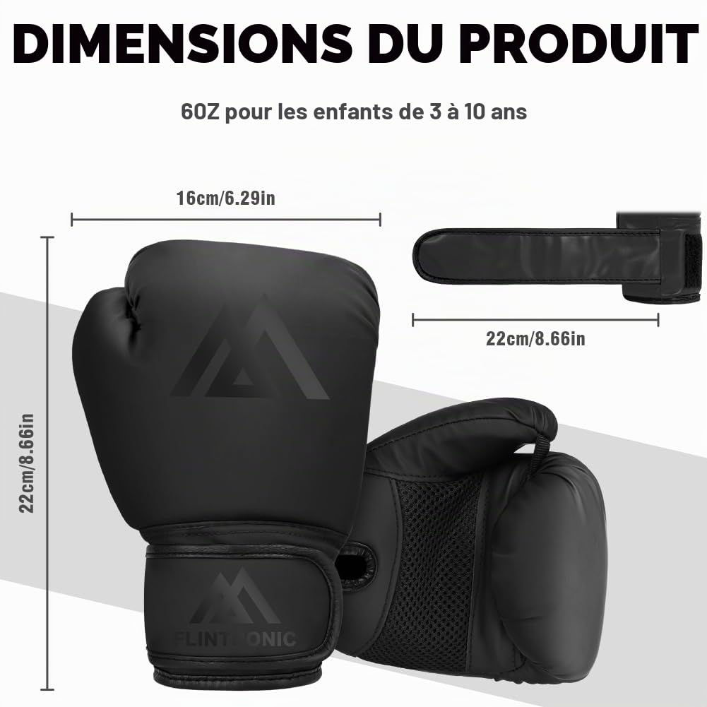 Flintronic Gants de Boxe pour Enfants, Gants d'entraînement de Boxe, Gant Boxe Homme & Femmes, Gants de Boxe Réglables pour Arts Martiaux, MMA, Muay Thai, Kickboxing, Sac de Frappe (âgés 3-10 Ans)