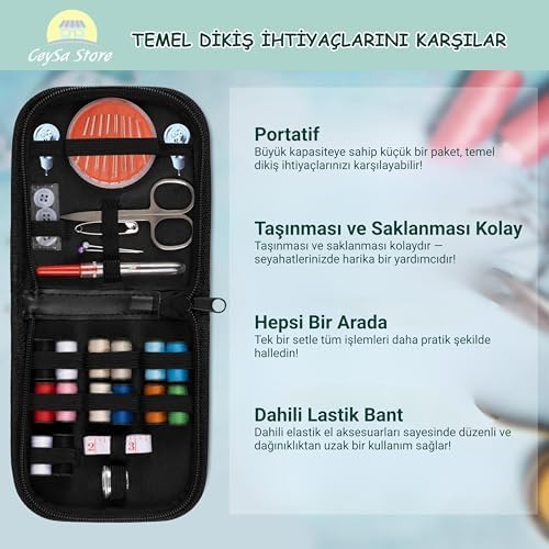 Dikiş Seti - Taşınabilir Mini Acil Durum ve Seyehat Dikiş Kiti | İplik, İğne, Makas, Mezura Dahil | Seyahat ve Ev Kullanımı İçin | Kadın & Erkek Hediye Seti (Set-3) - Görsel 3