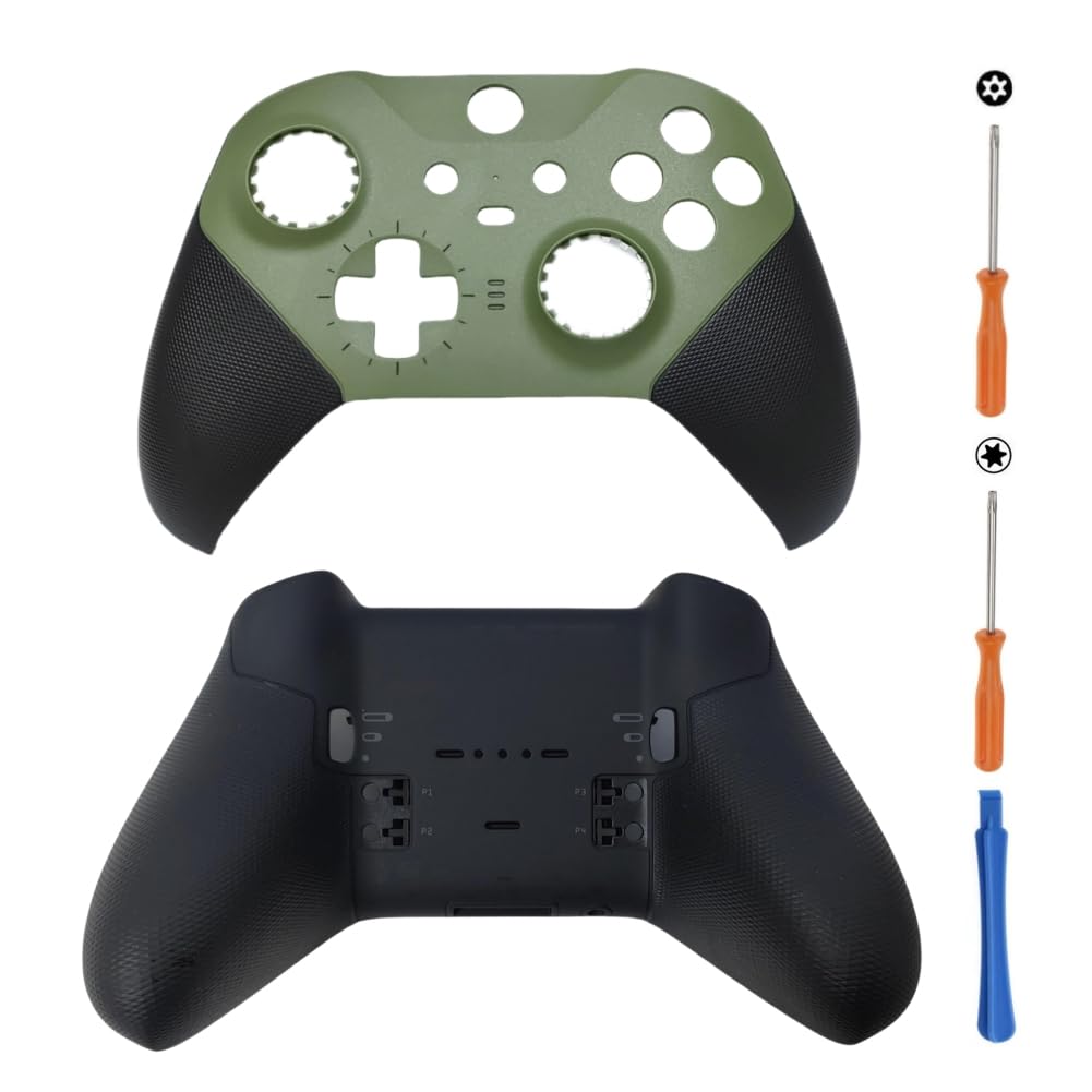 Hzxkqmil Coque de Remplacement Boîtier Avant et Arrière Étui de Couvercle Personnalisée Accessoires pour Xbox Manette Elite Series 2, Vert Armée + Noir