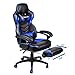 ELECWISH Ergonomic Computer Gaming Chair, PU Leather High Back Office Racing Chairs with Widen Thicken Seat and Retractable Footrest and Lumbar Support, Large, Blue
