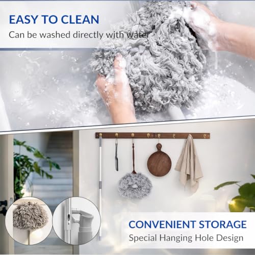 Image of DecorTwist Extendable Ceiling Fan Cleaning Duster with Adjustable Rod | Washable Microfiber Long Handle Cleaner for Fan, Cobweb, Lights & Home Cleaning (Flat Fan Blade Cleaner)