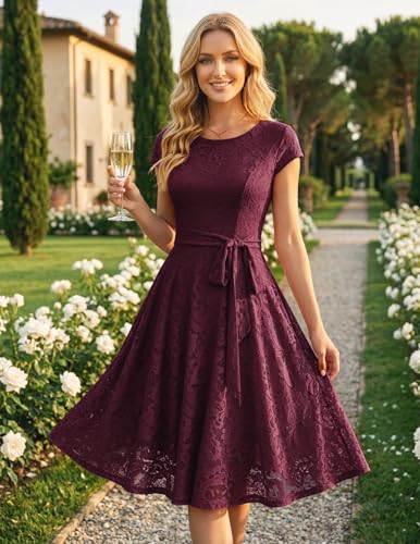 Image of MUADRESS Women's Lace Cocktail Wedding Party Dress | Wedding Guest Ready,Homecoming Event Style,Bridal Shower Outfit,Dinner Date Look,Tea Party Occasion,Birthday wear