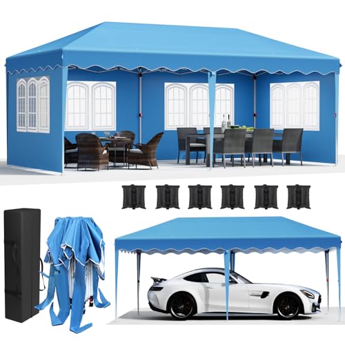 Gazebo da Giardino 3x6 Pieghevole Impermeabile con Pareti Laterali, Blu