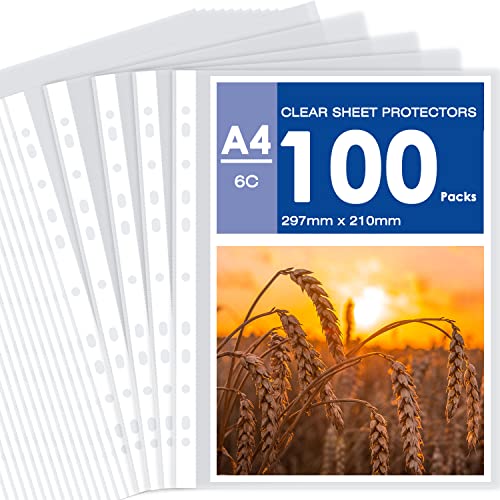 OSIMIG Bolsa de 100 bolsas perforadas A4 polipropileno transparente Cover