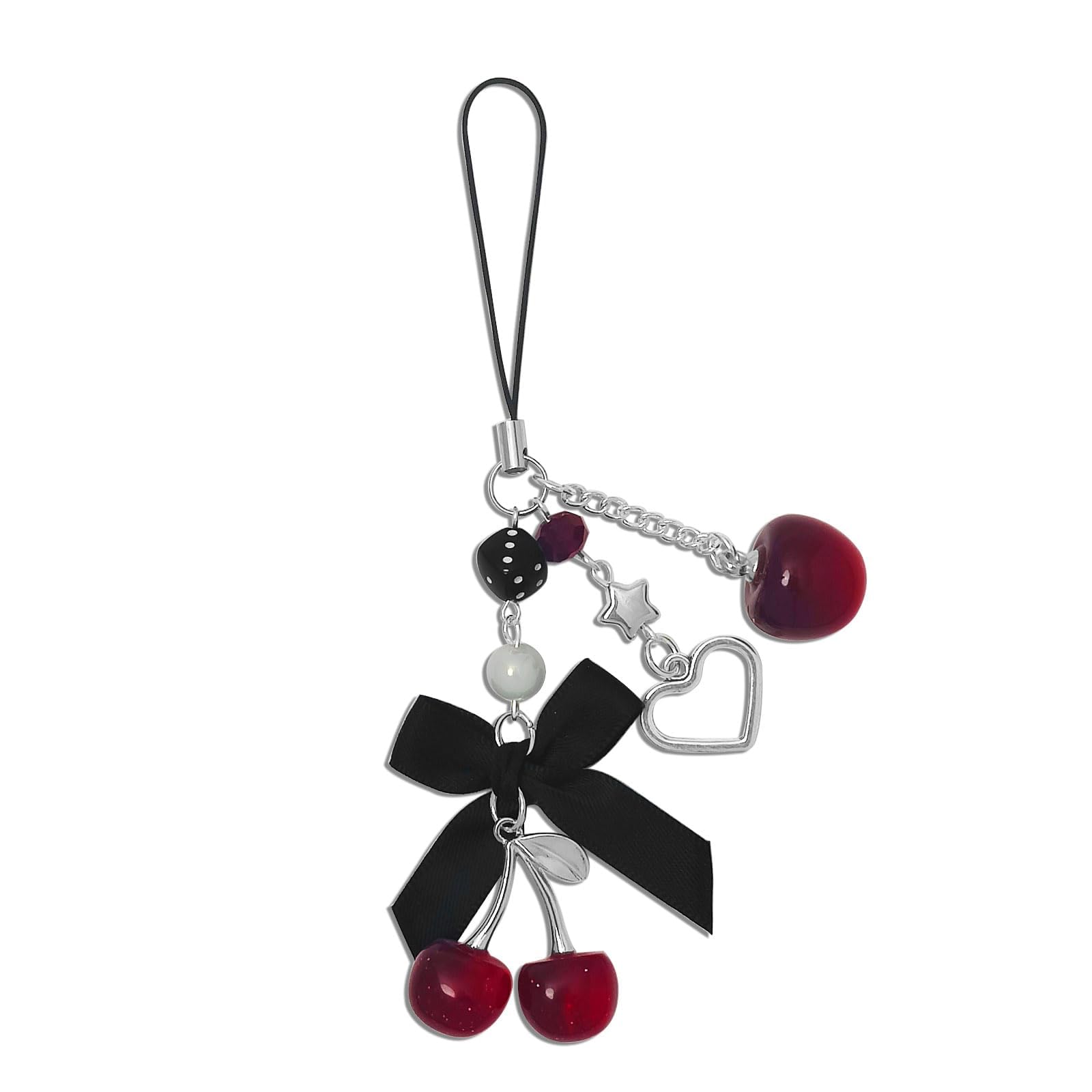 Cherry Phone Charm Strap, Bag Charms, Aesthetic Cute CellPhone Chain, Multi-Functional Bag Pendant Keychain for Camera AirPods, Pink Red Black Blue Decor Gift for Women Girls-image-20