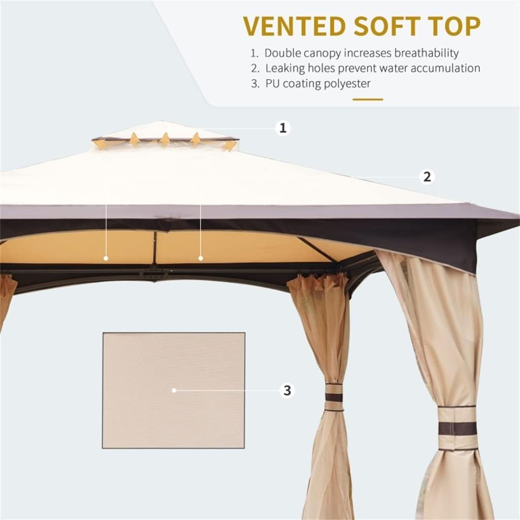 10' X12' Patio Gazebo Canopy with 2-Tier Soft Top Roof and Steel Frame,Outdoor Gazebo with Mesh Netting Sidewalls