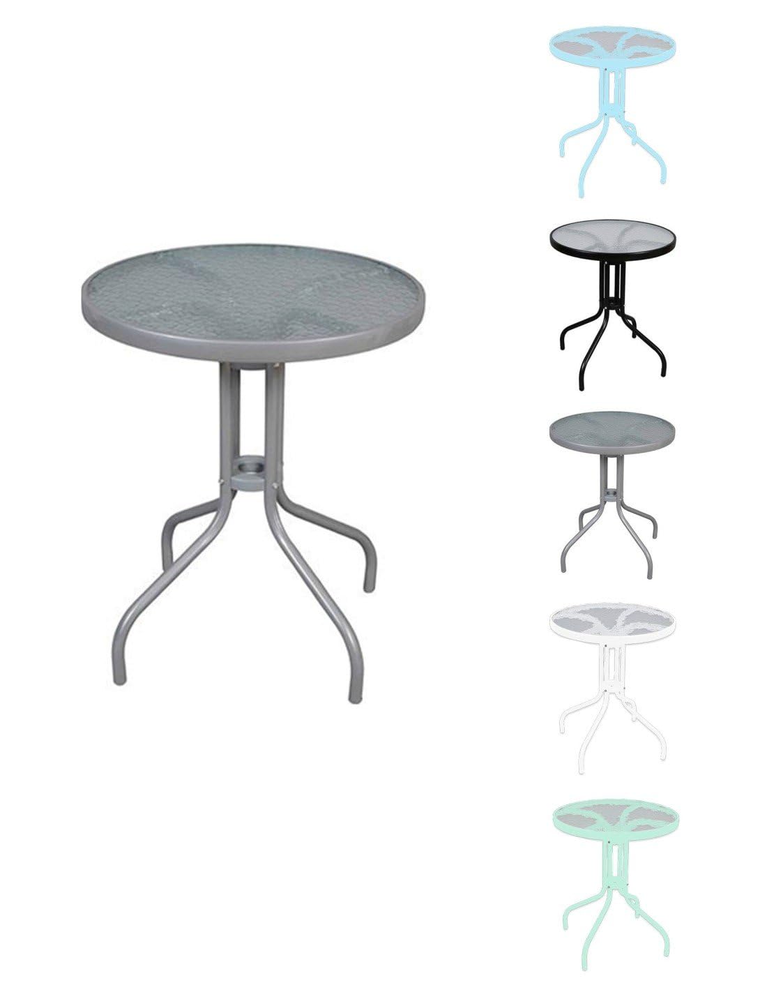 Jardin202 - Mesa de Cristal Redonda con Base metálica | Ideal para Terraza, Jardín o Balcón | 60x70cm | (Gris)