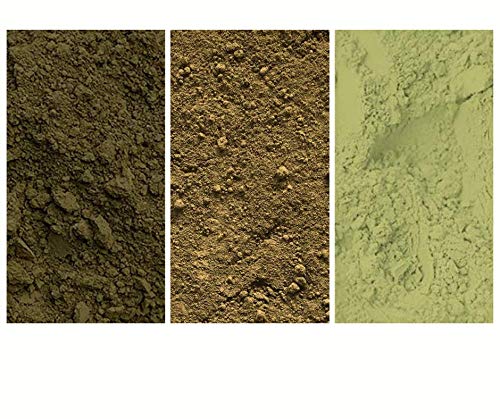 The GREEN Collection - Pack of 3 Natural Mineral Pigment Pack (150 ml|5OZ EA): Light Green Umber Germany | Green Umber Italy | Brentonico Green