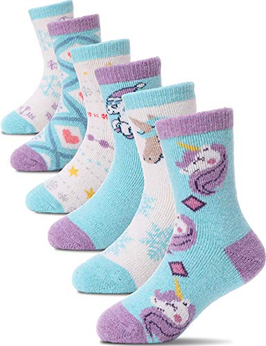 ProEtrade Wool Socks for Kids Toddlers Girls Boys Warm Thick Walking Winter Thermal Crew Heavy Boot Cosy Gift Hiking Socks 6 Pack